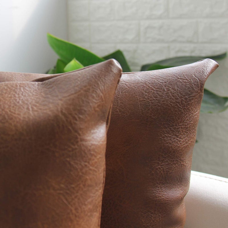 JOJUSIS Modern Leather Throw Pillow Covers for Couch Sofa Bed Set of 2 100% Faux Leather Dark Brown 16" x 16" - Image 5